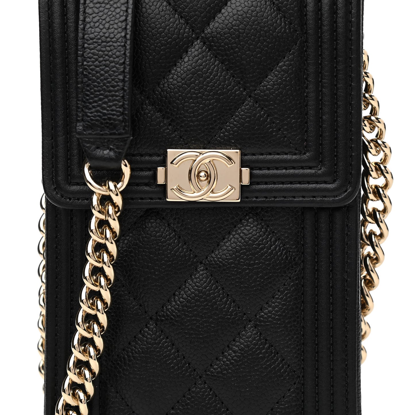 Caviar Quilted Boy Phone Holder Black