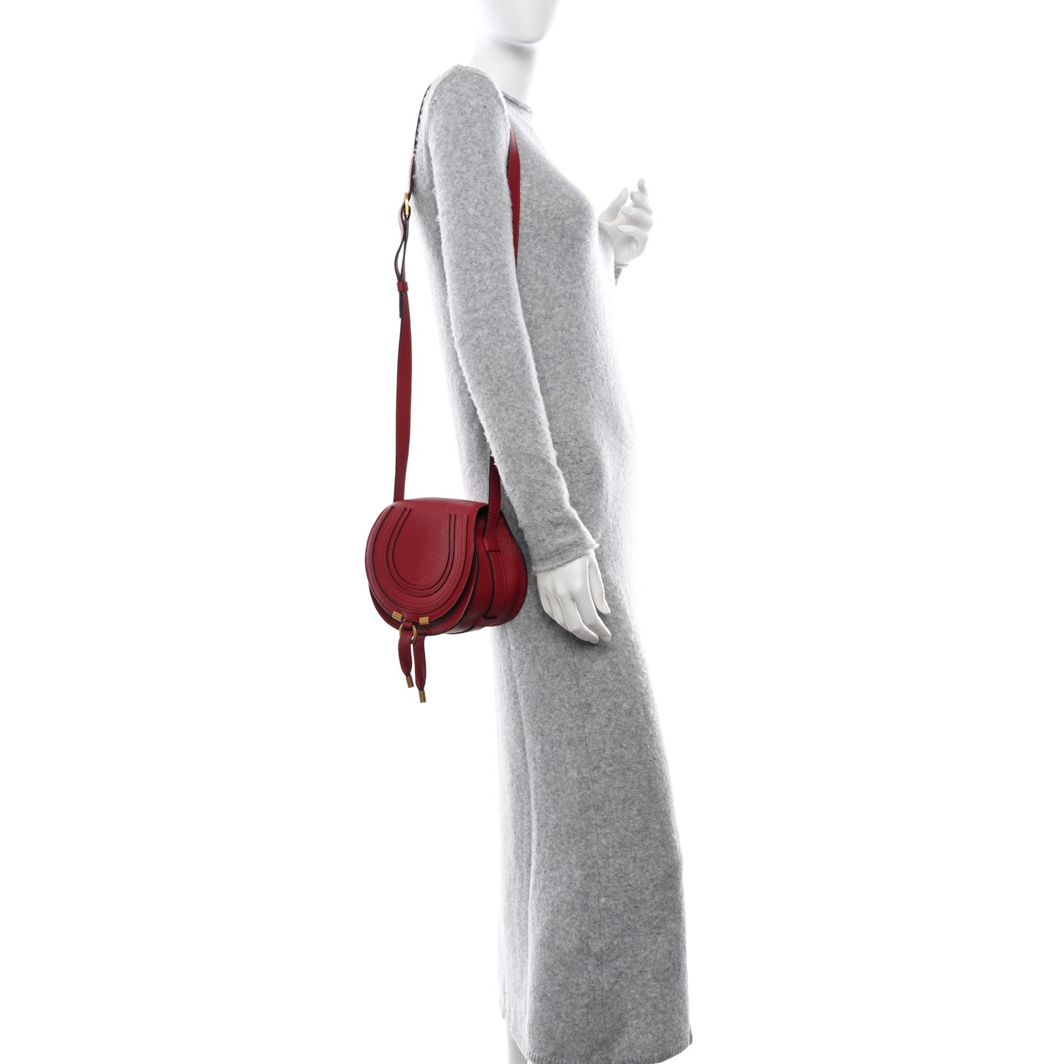 Chloe Grained Calfskin Small Marcie Saddle Bag Red 2 of 10