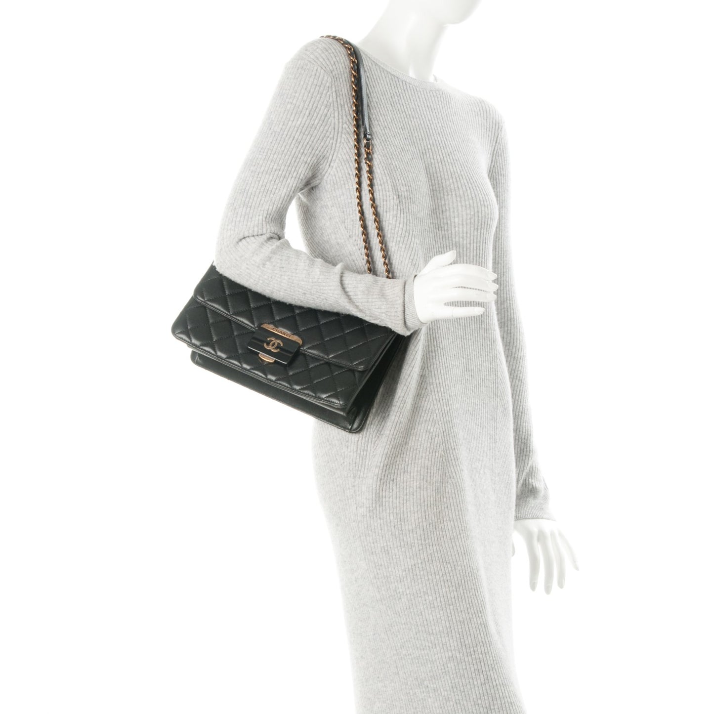 Sheepskin Quilted Large Beauty Lock Flap Black