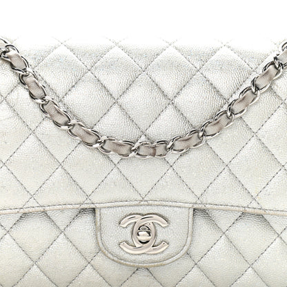 Chanel Glittered Metallic Caviar Quilted Medium Double Flap Silver 8 of 15