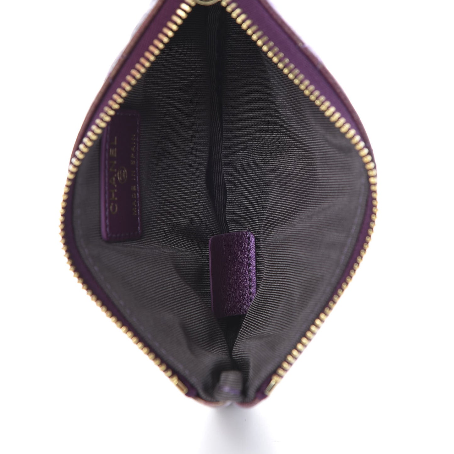 Iridescent Lambskin Quilted Small Cosmetic Case Purple