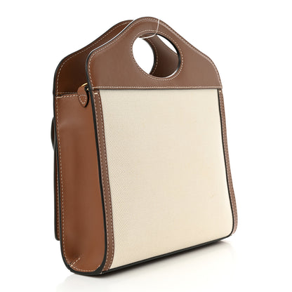 Burberry Canvas Smooth Calfskin Two Tone Mini Pocket Bag Natural Malt Brown 3 of 8