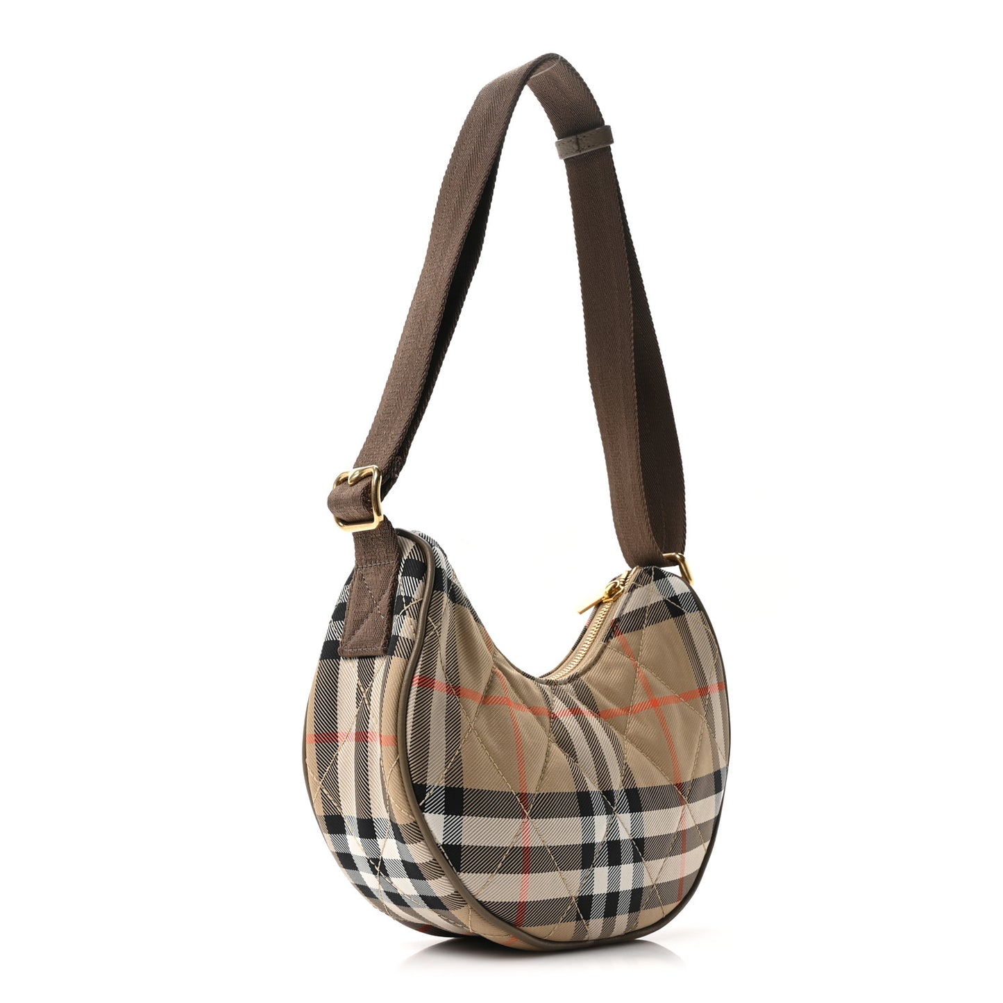 Nylon Check Horseshoe Crossbody Bag Sand Beige