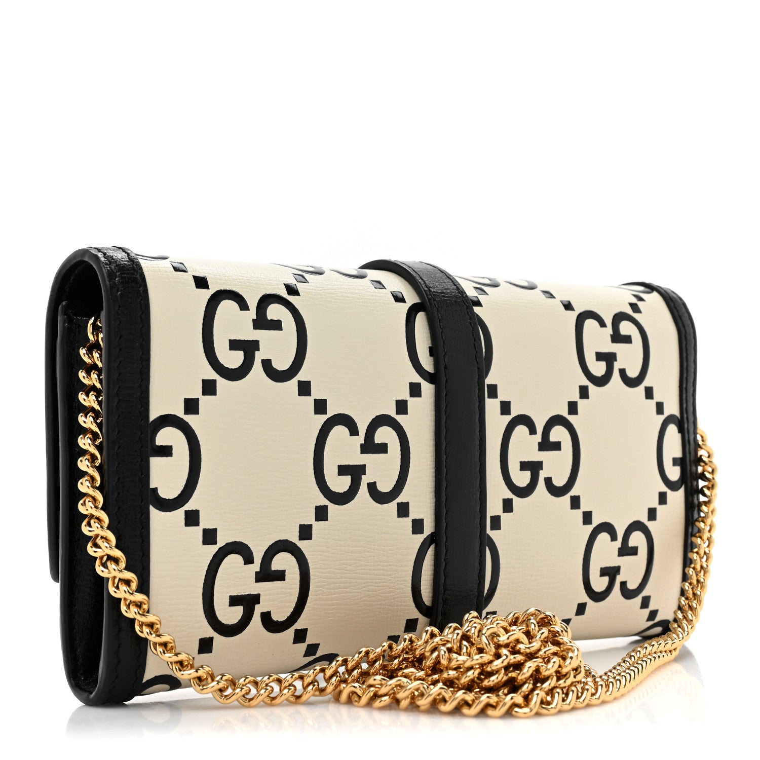 Gucci Azalea Calfskin GG Monogram Bi-Color Debossed Jackie 1961 Chain Wallet Mystic White Black 3 of 11
