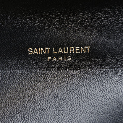 Saint Laurent Grain De Poudre Matelasse Chevron Monogram Compact Tri Fold Wallet Black 7 of 13