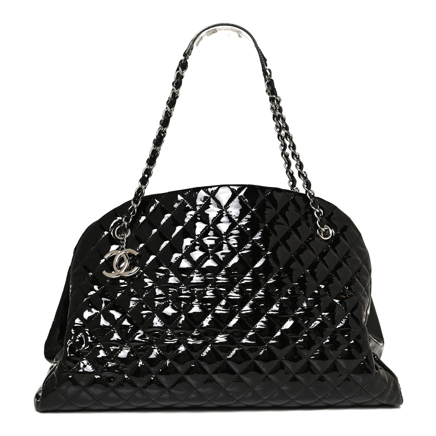 Patent Quilted Maxi Just Mademoiselle Bowling Bag Black