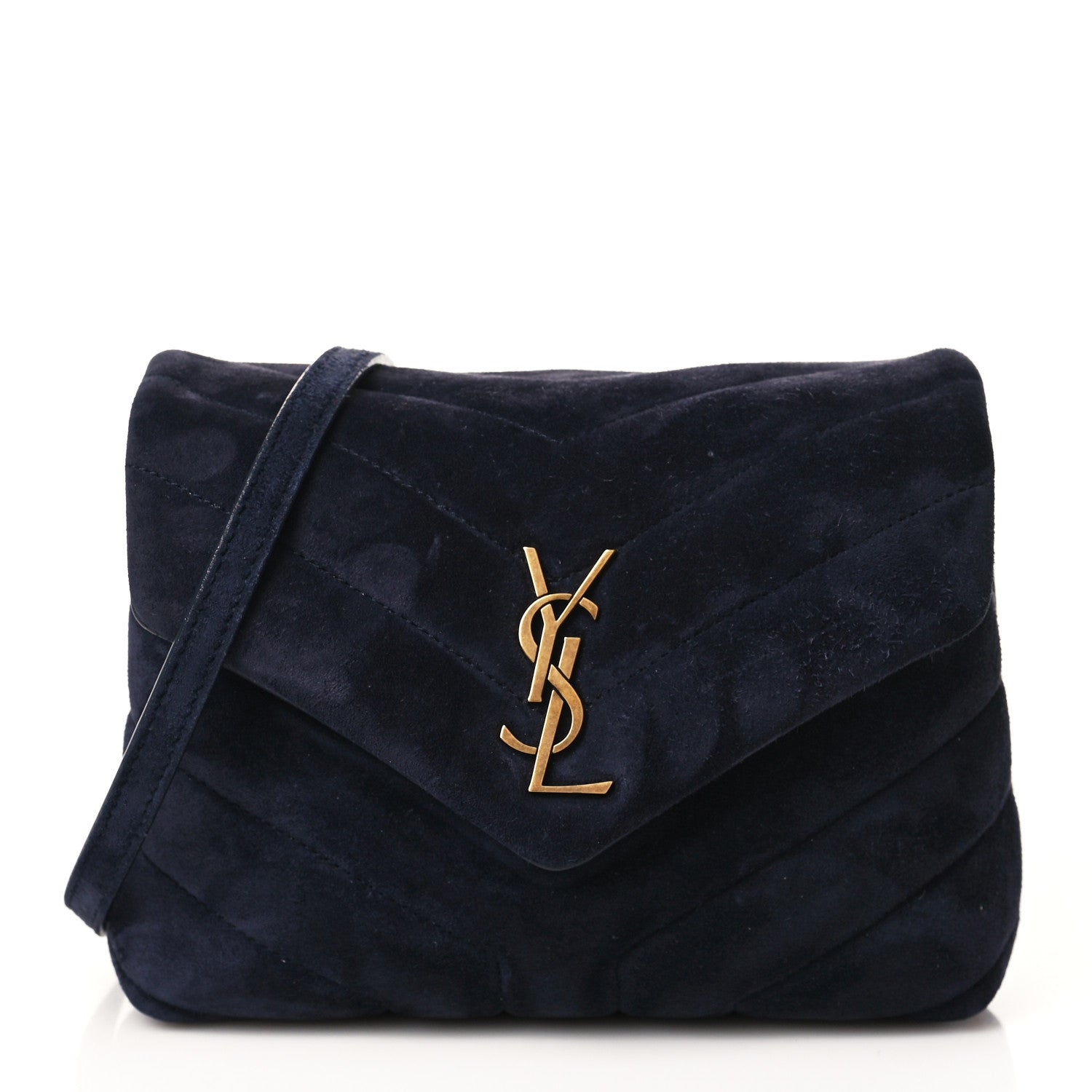 Saint Laurent Suede Y Quilted Monogram Toy Loulou Crossbody Bag Navy 1 of 9