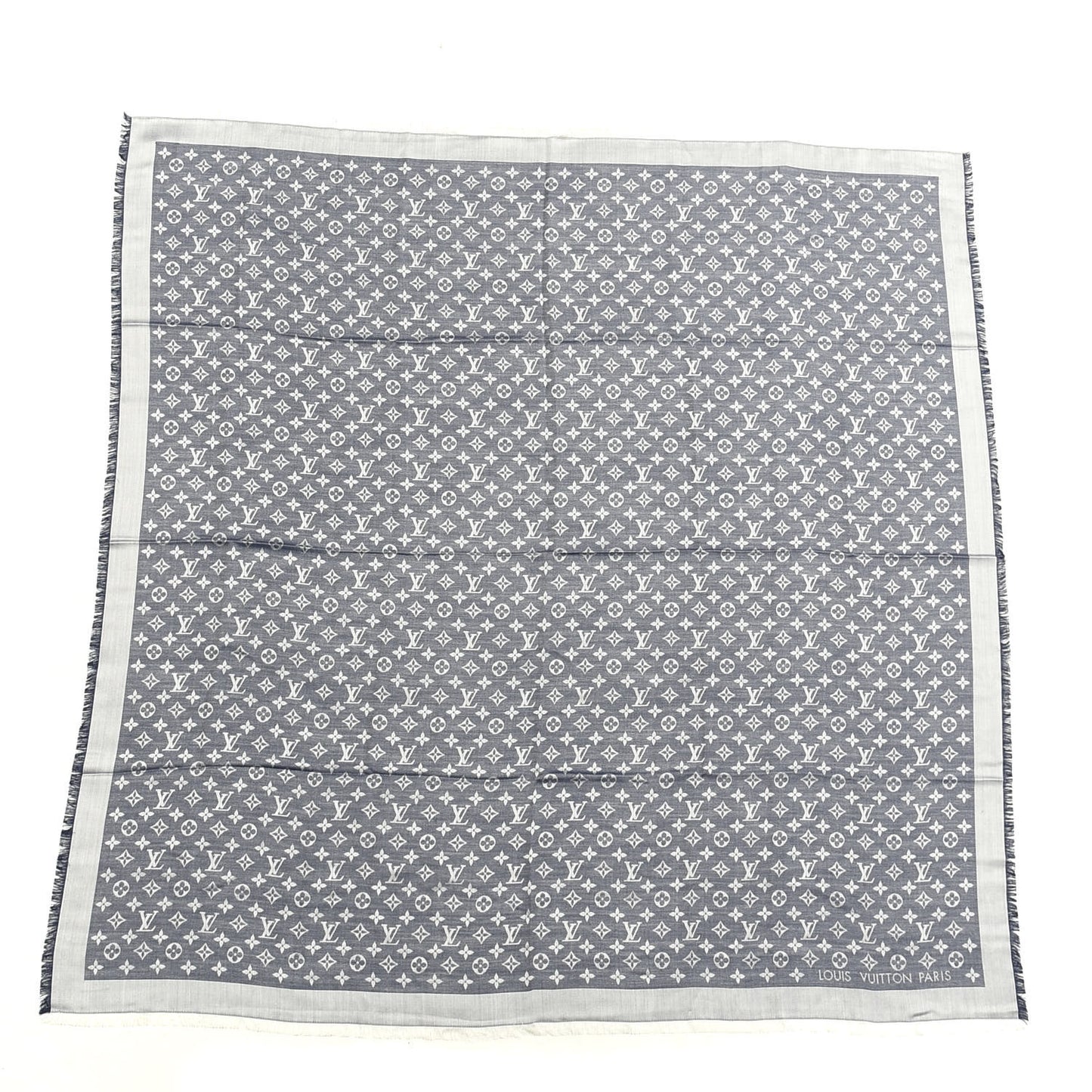 Wool Silk Monogram Denim Shawl Black
