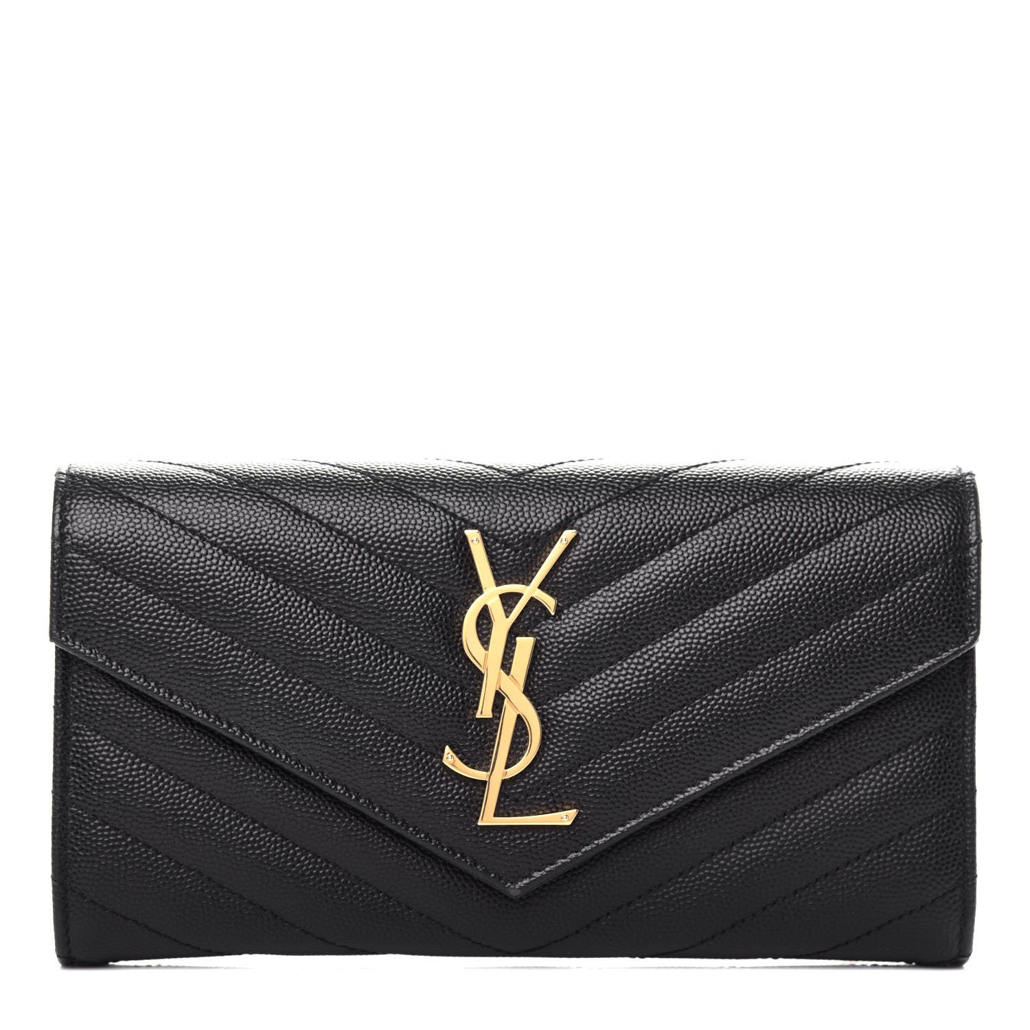 Saint Laurent Grain De Poudre Matelasse Chevron Monogram Flap Wallet Black 1 of 7