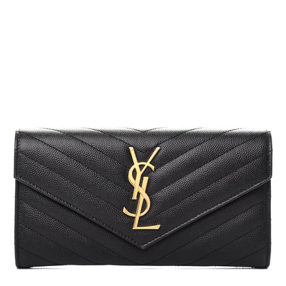 Saint Laurent Grain De Poudre Matelasse Chevron Monogram Flap Wallet Black 1 of 7