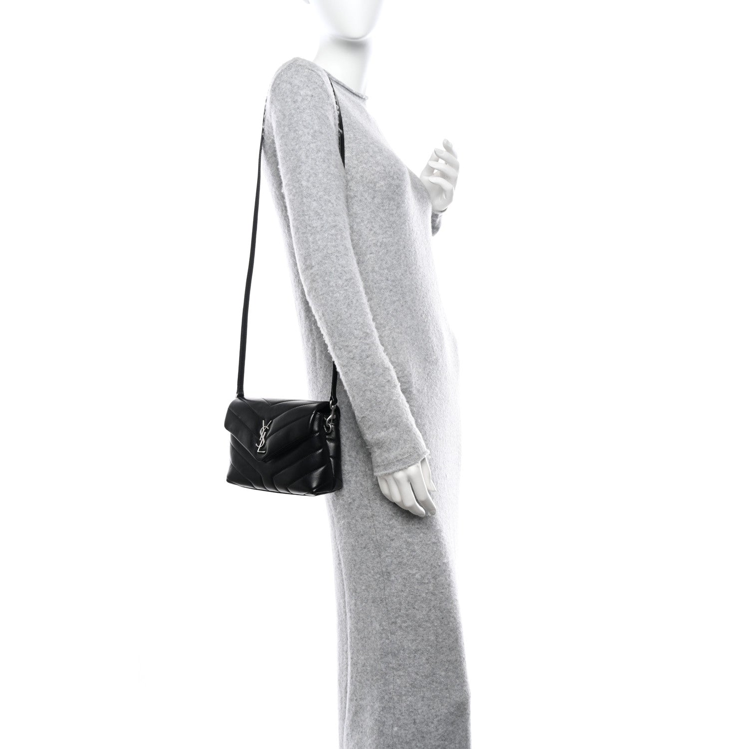 Saint Laurent Calfskin Y Quilted Monogram Toy Loulou Crossbody Bag Black 2 of 10