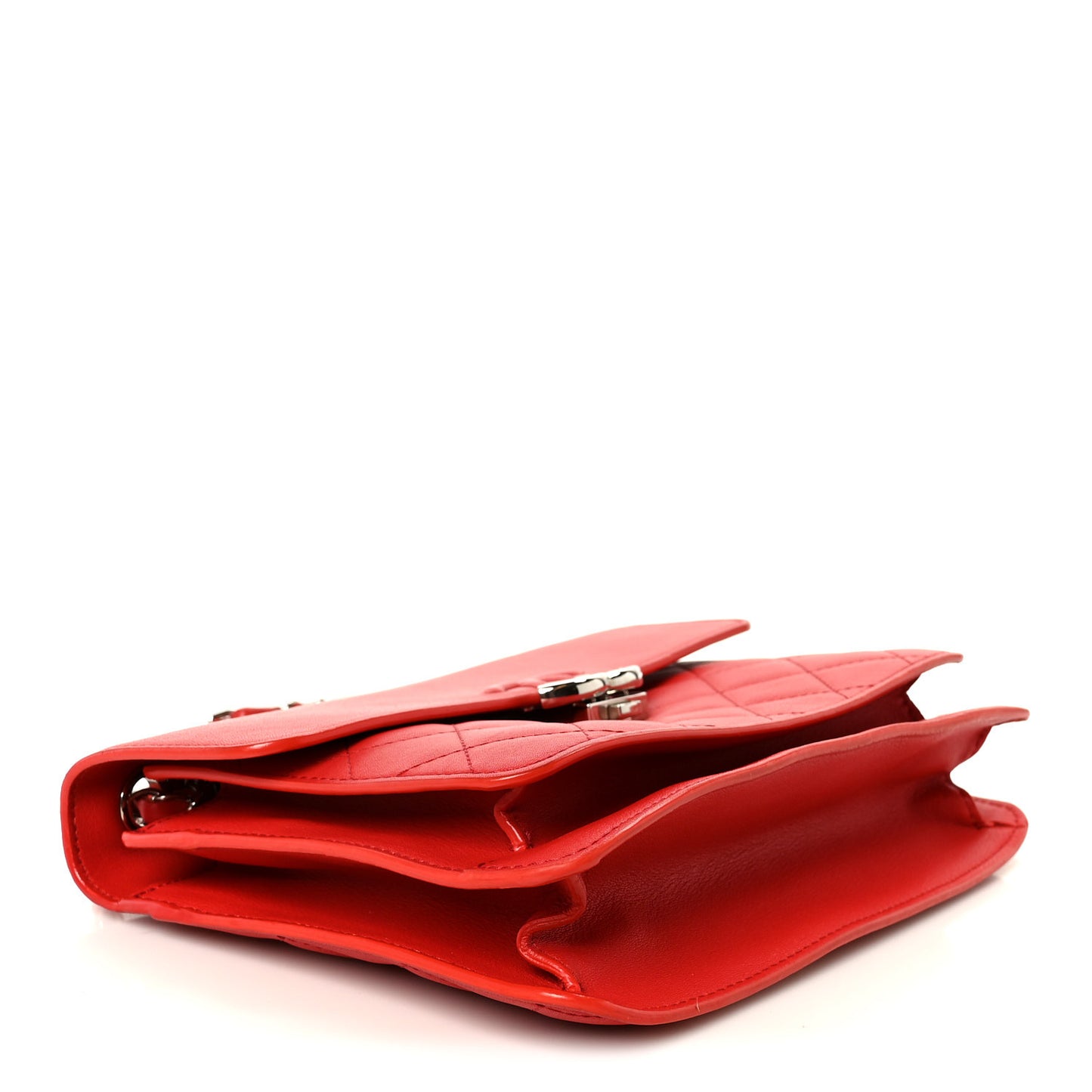 Grained Calfskin Quilted Large CC Box Flap Red