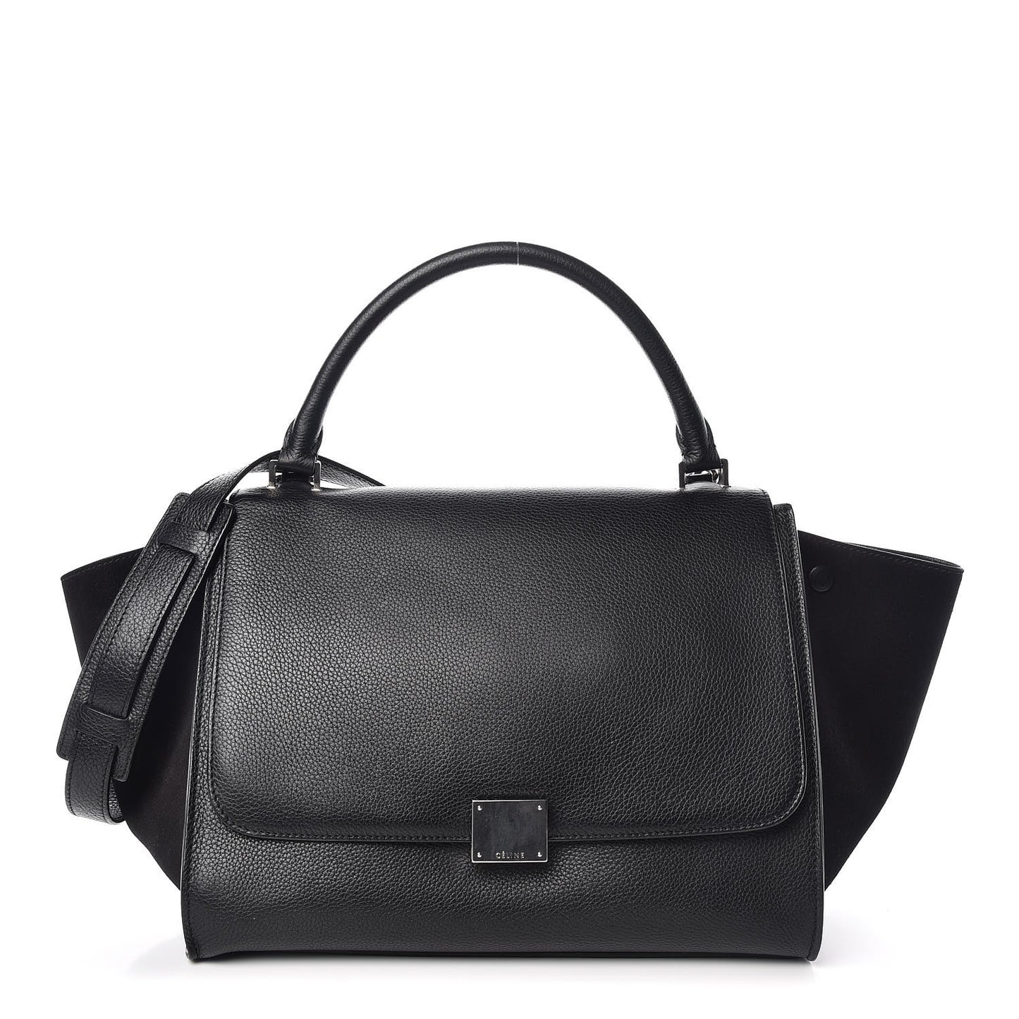 Drummed Calfskin Suede Medium Trapeze Black