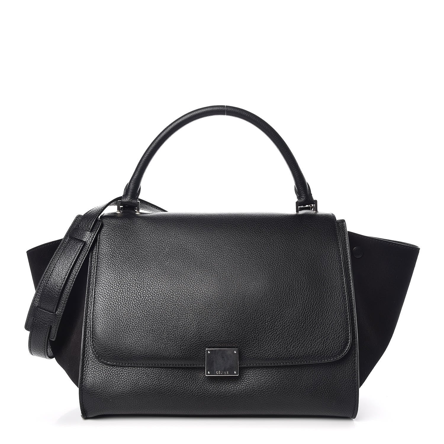 Celine Drummed Calfskin Suede Medium Trapeze Black 1 of 10