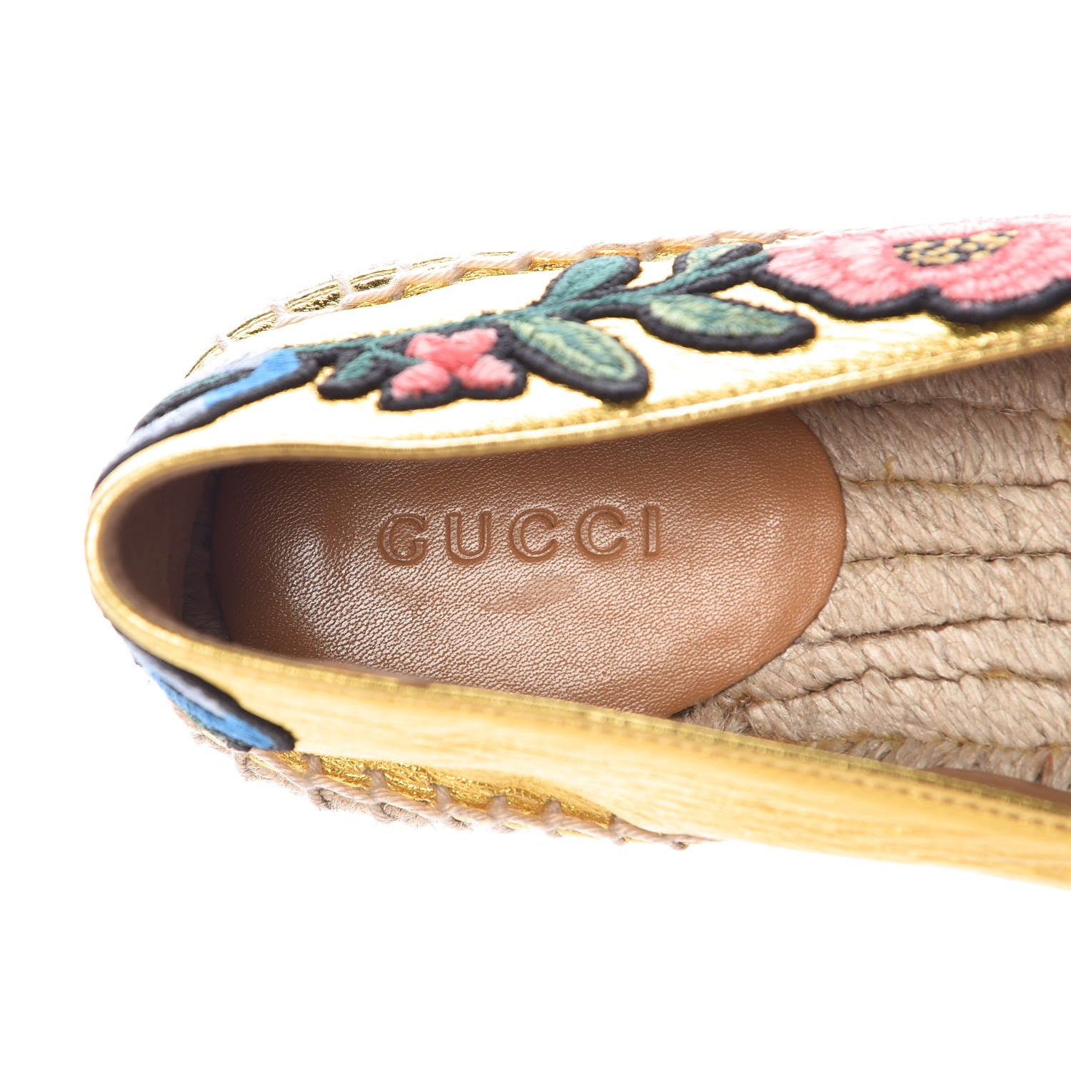 Gucci Metallic Nappa Ophelia Espadrilles 37.5 Gold 7 of 11