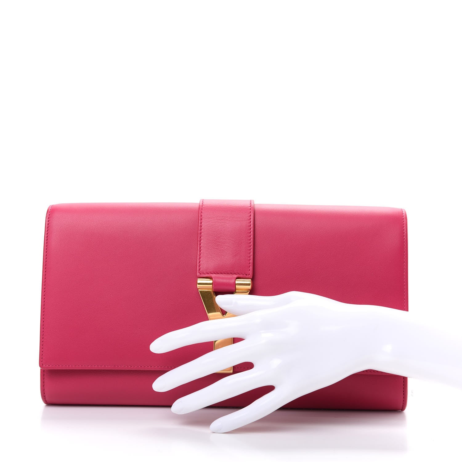 Saint Laurent Calfskin Classic Y Ligne Clutch Fuchsia 2 of 7