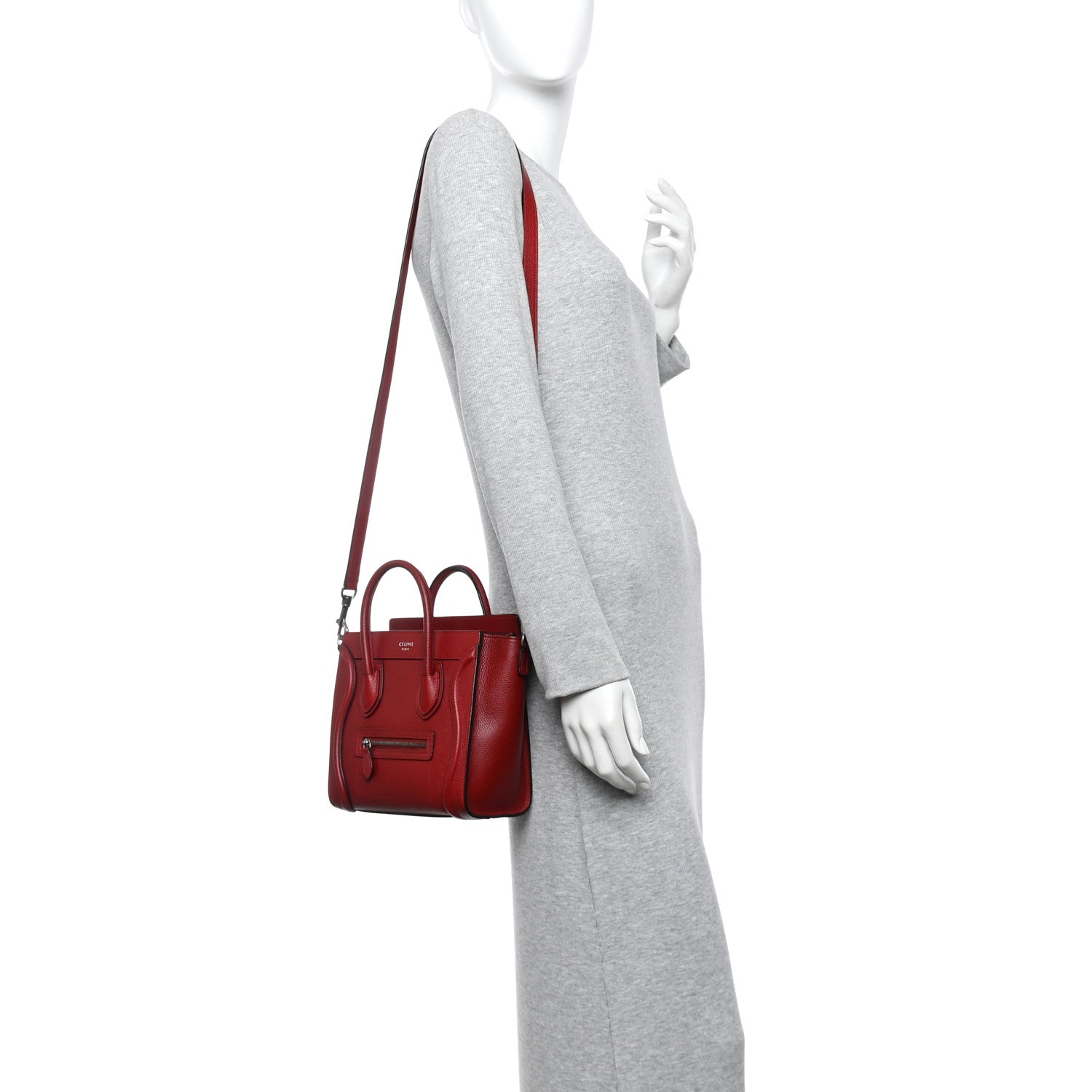 Celine Drummed Calfskin Nano Luggage Merlot 2 of 12