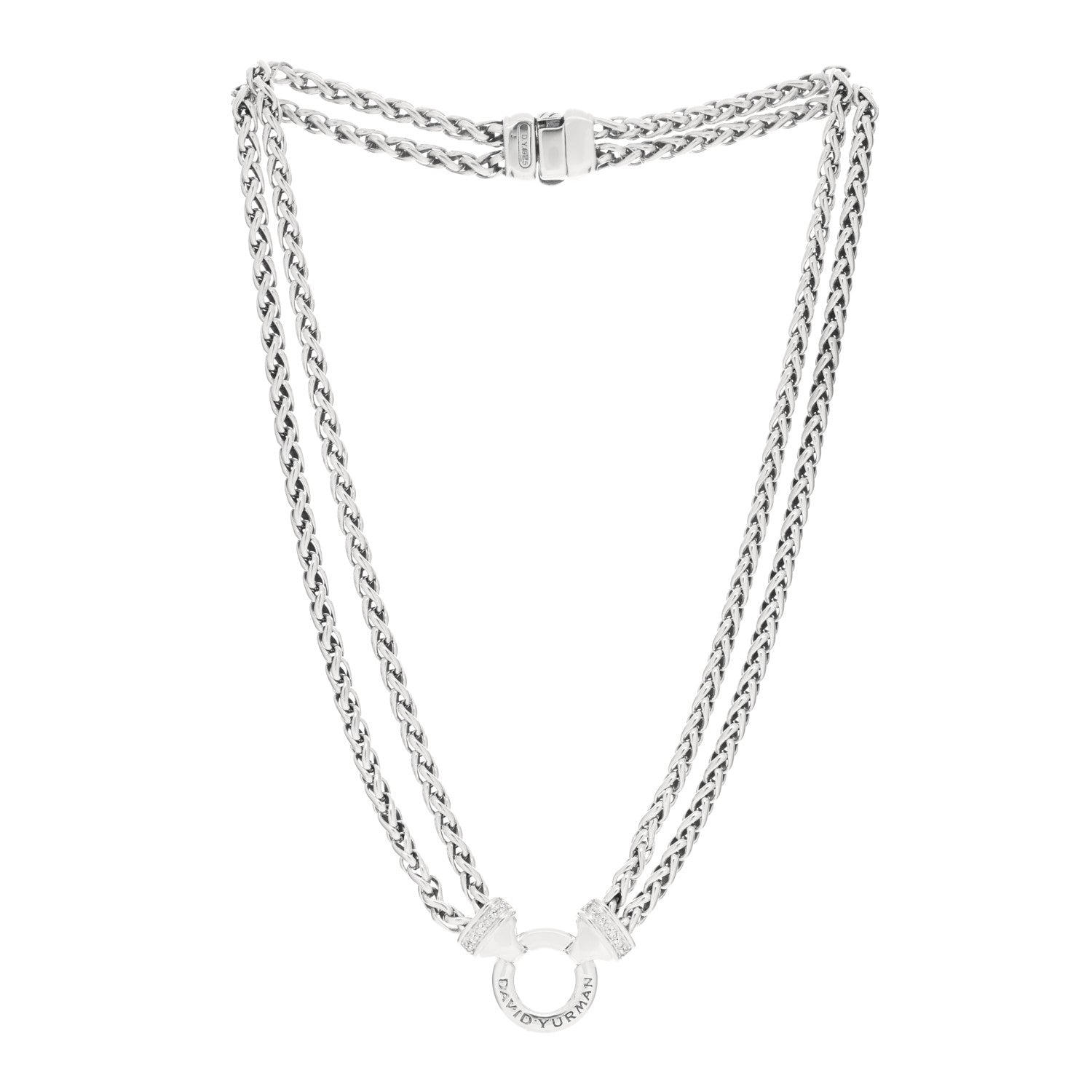 David Yurman Sterling Silver Diamond 18mm Double Wheat Chain Necklace 2 of 3