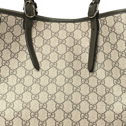 Gucci GG Supreme Monogram Emblem Large Tote Bag  Beige Green 7 of 9