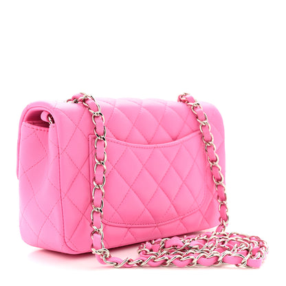Chanel Lambskin Quilted Mini Rectangular Flap Neon Pink 3 of 12