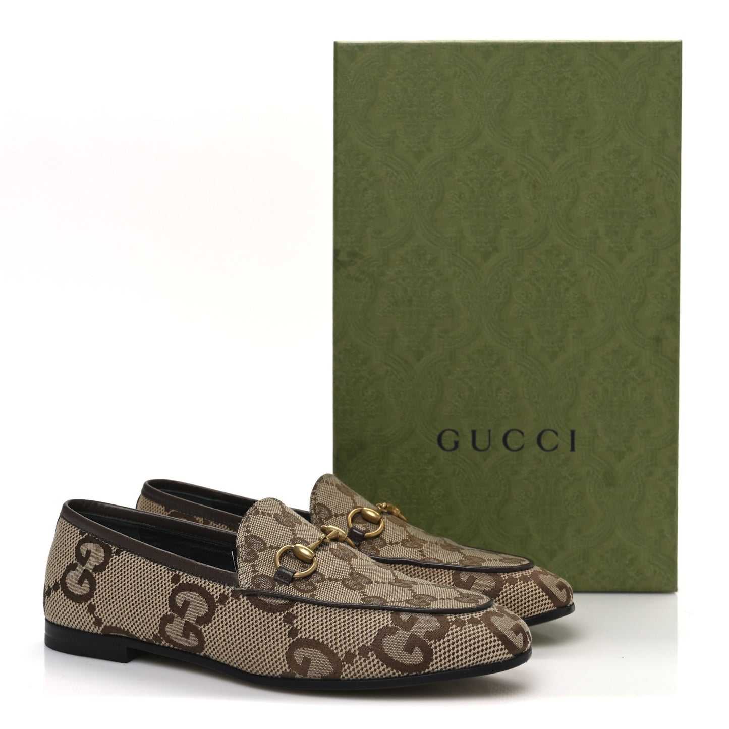 Monogram Jumbo GG Malaga Kid Horsebit Womens Jordaan Loafers 36.5 Beige Ebony New Acero