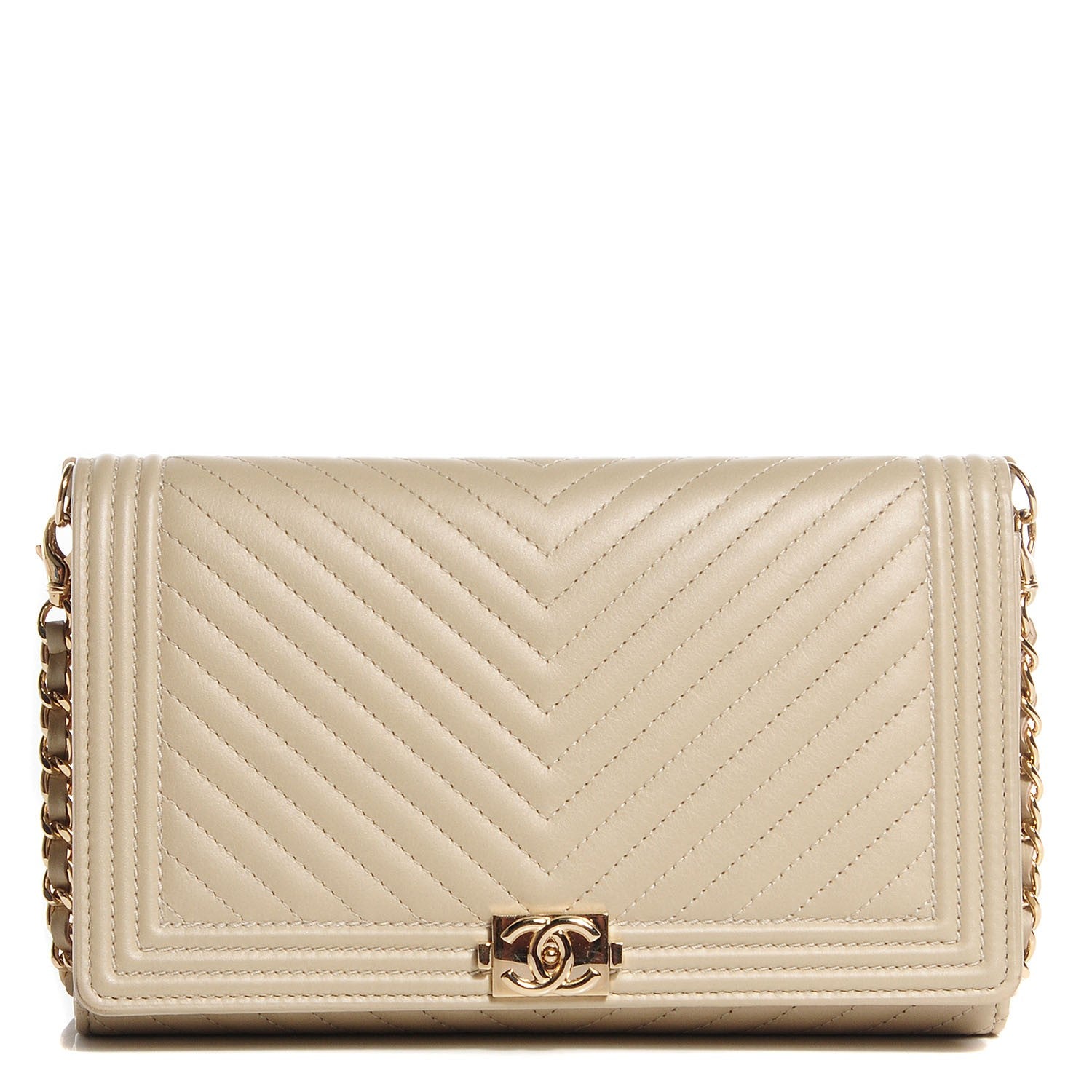Chanel Calfskin Chevron Boy Wallet On Removable Chain WOC Beige Clair 1 of 10
