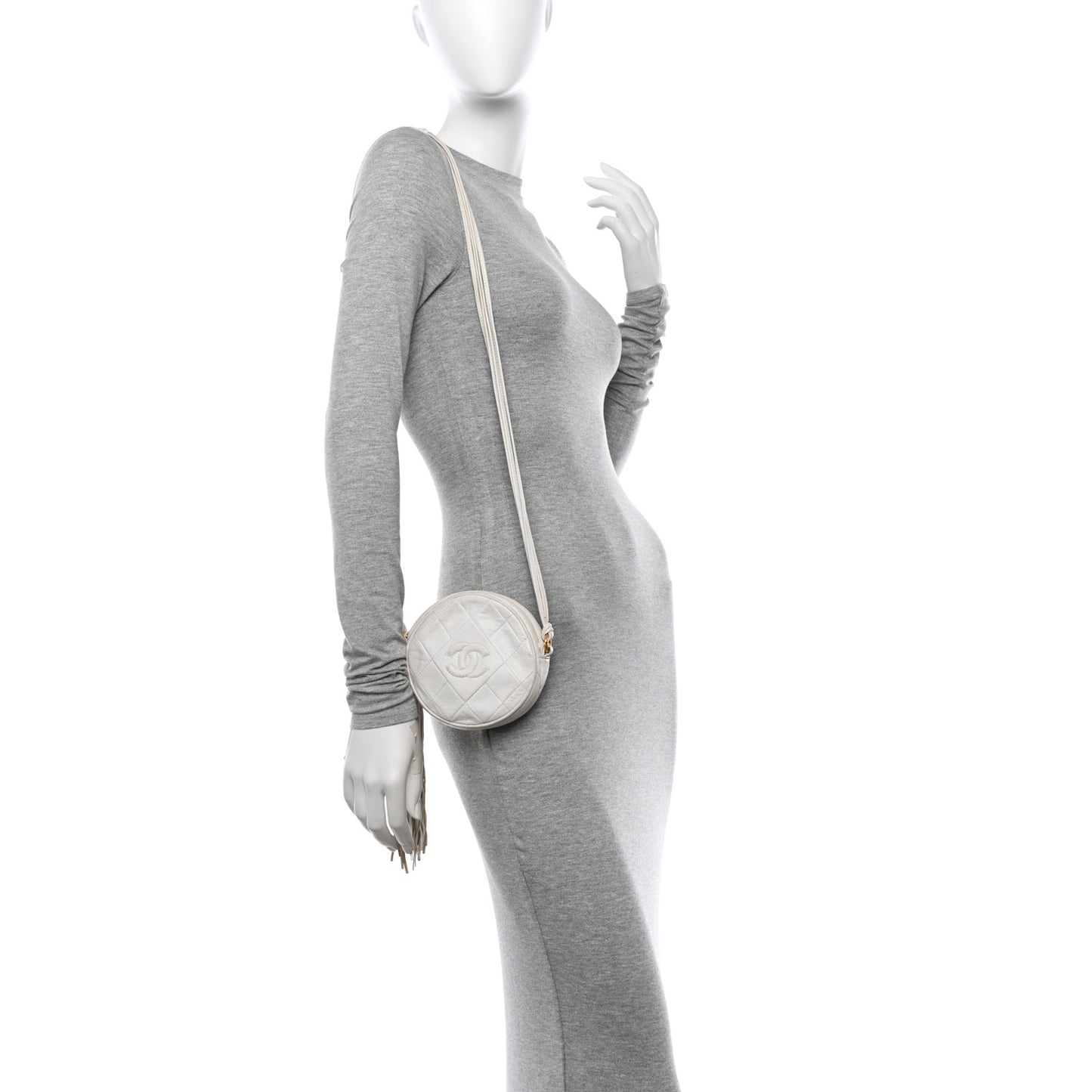 Lambskin Quilted Round Tassel Crossbody Bag White