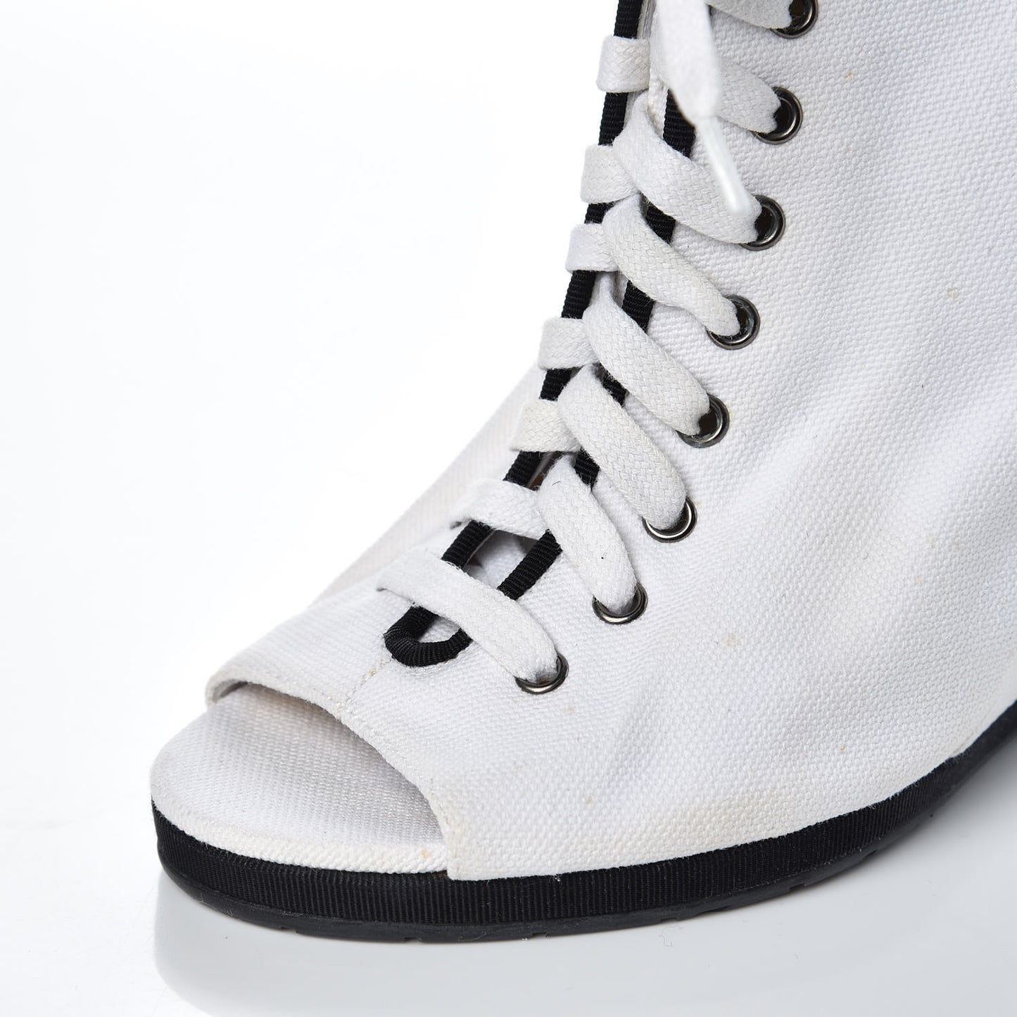 Canvas Lace Up Wedge Boots 37.5 White Black