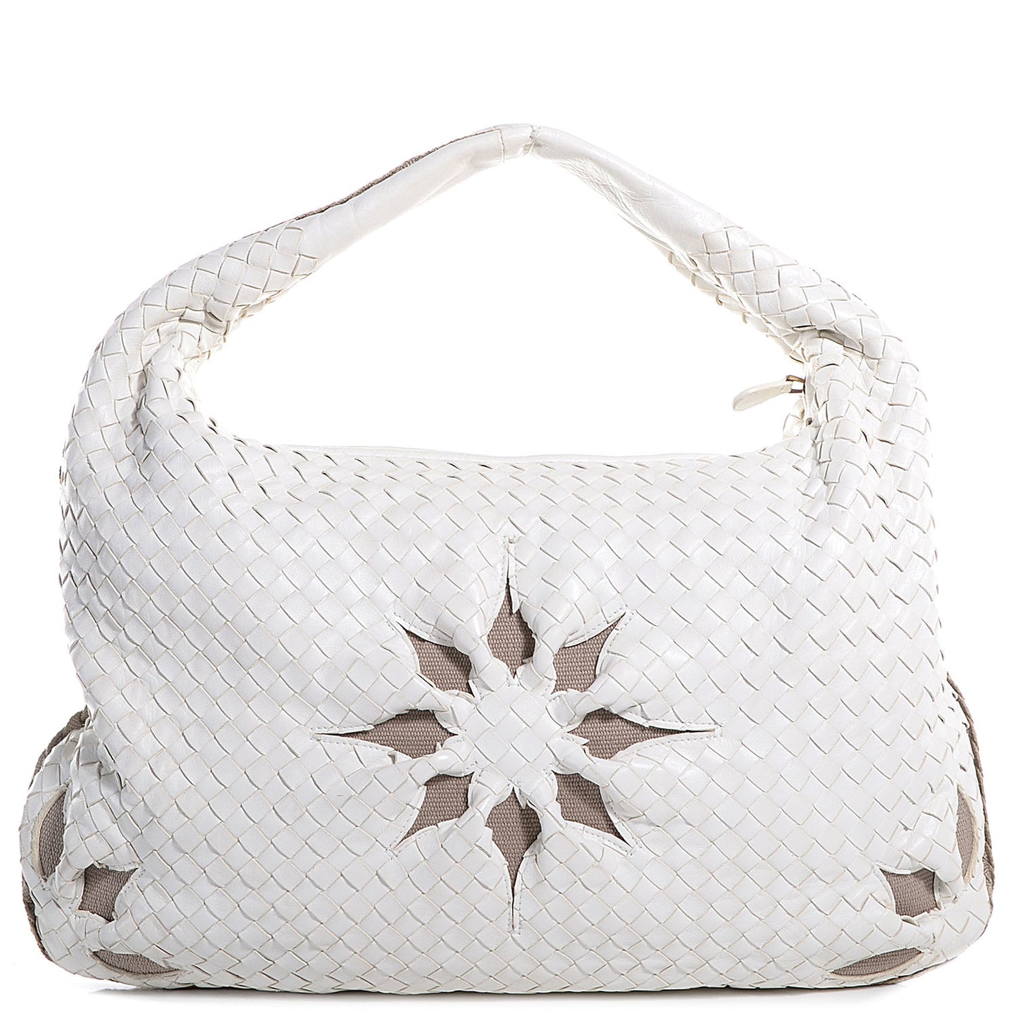 Nappa Intrecciato Flower Medium Veneta Hobo White