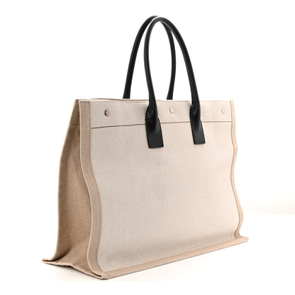 Saint Laurent Linen Calfskin Rive Gauche Tote Greggio Natural 3 of 10