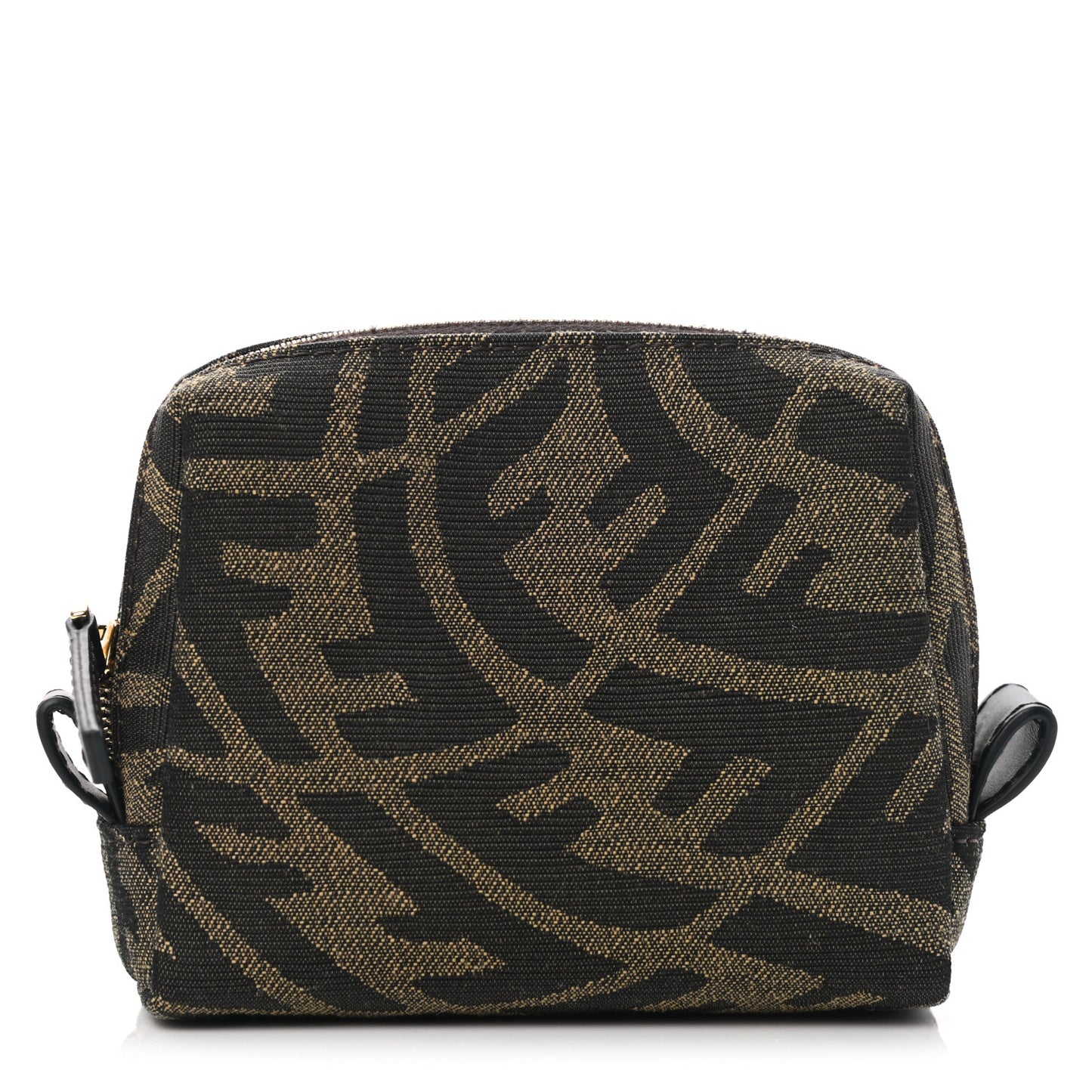 X SARAH COLEMAN Fabric Jacquard Vitello King FF Vertigo Small Trapezoid Beauty Pouch Tobacco Moro Black