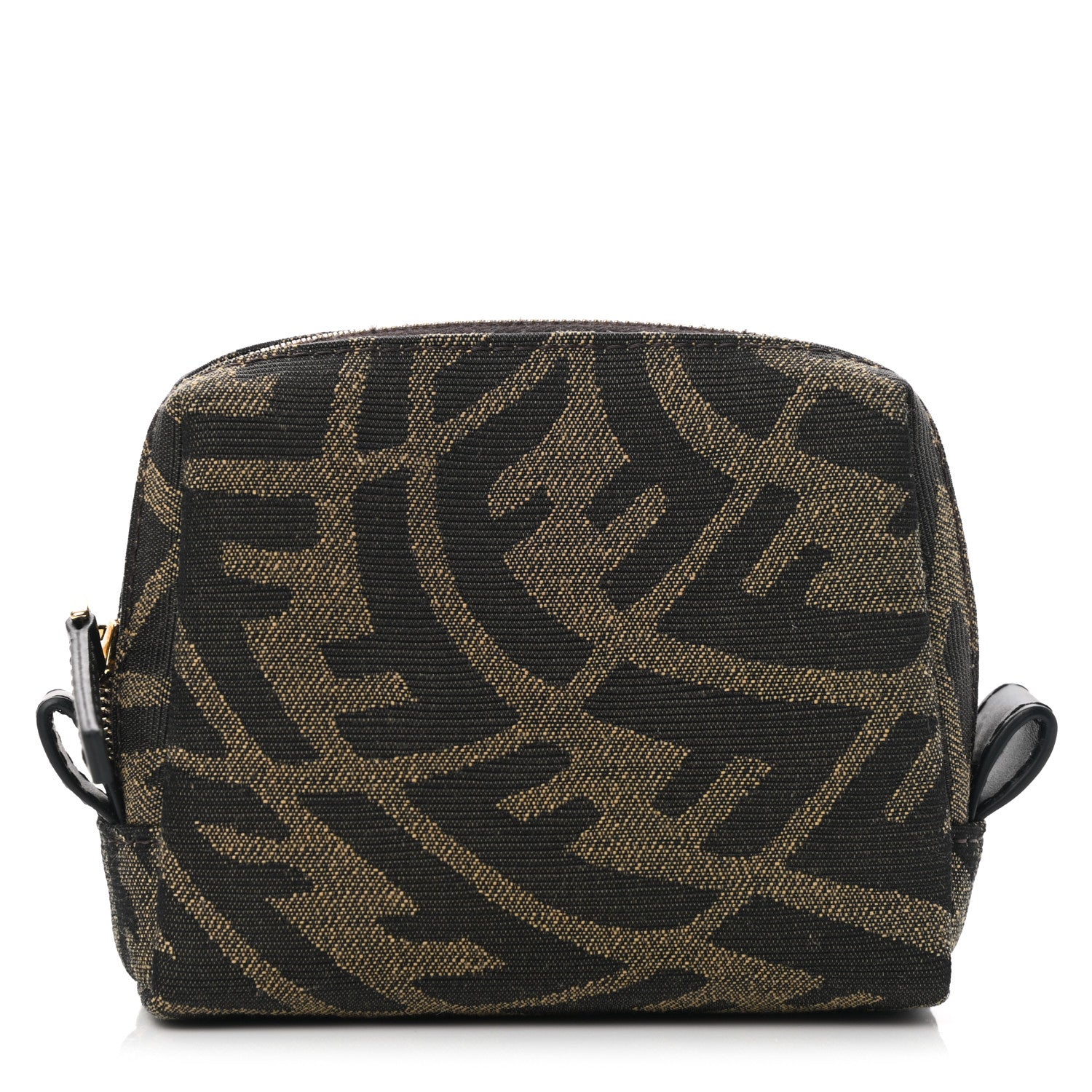 Fendi X SARAH COLEMAN Fabric Jacquard Vitello King FF Vertigo Small Trapezoid Beauty Pouch Tobacco Moro Black 1 of 7