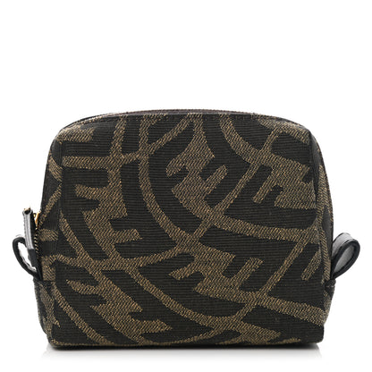 Fendi X SARAH COLEMAN Fabric Jacquard Vitello King FF Vertigo Small Trapezoid Beauty Pouch Tobacco Moro Black 1 of 7