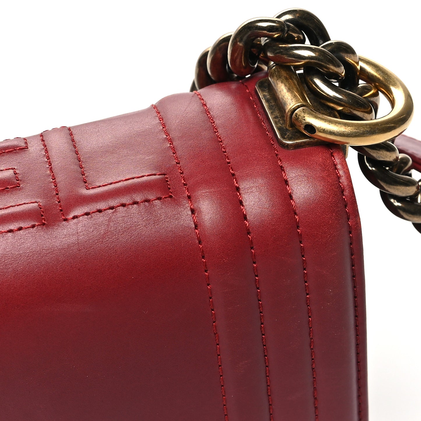 Glazed Calfskin Medium Boy Flap Red