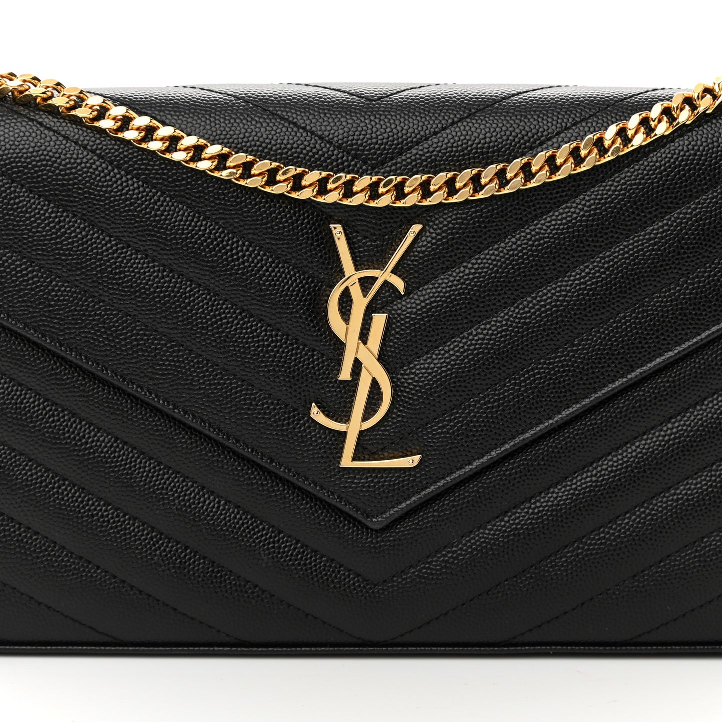 Grain De Poudre Matelasse Chevron Monogram Chain Wallet Black