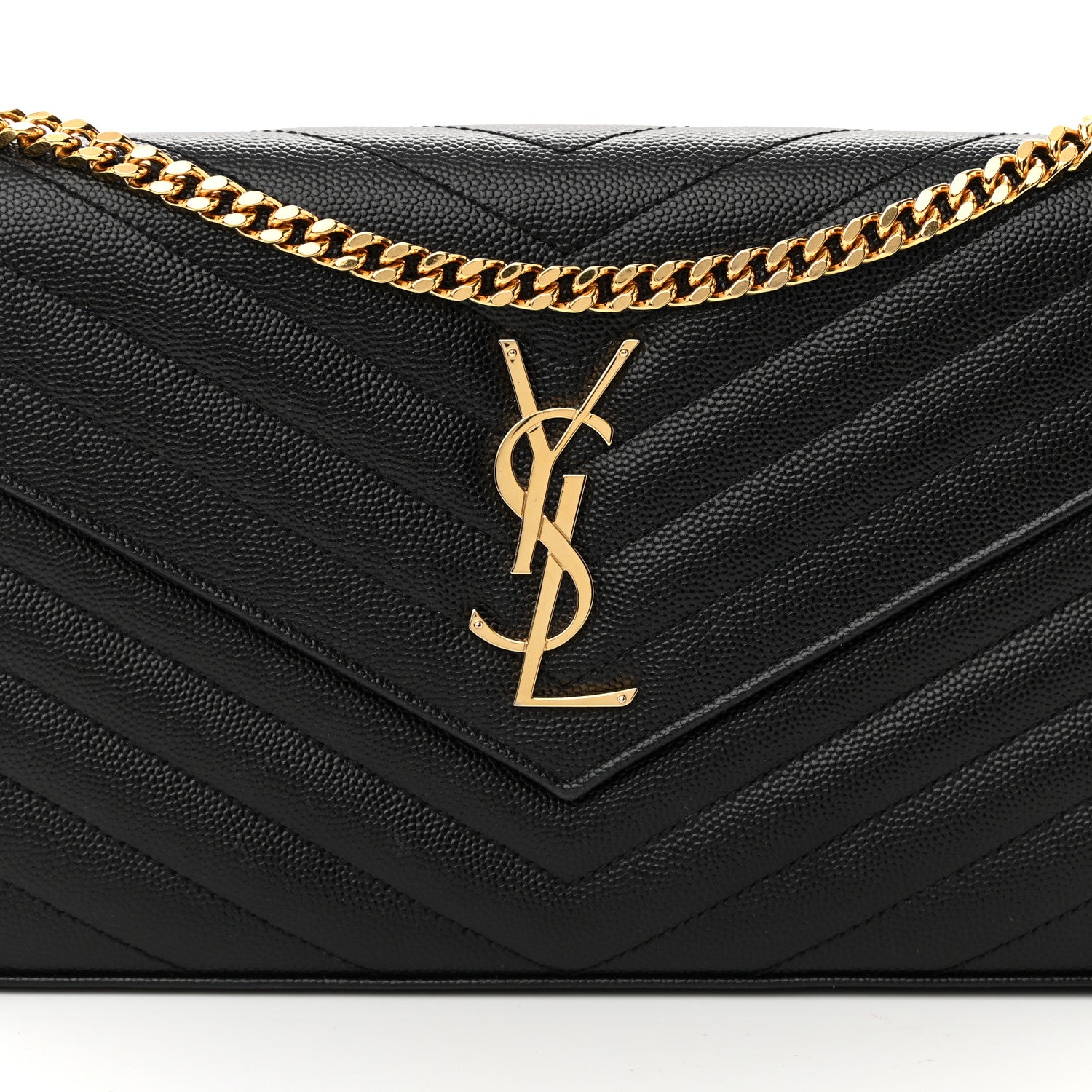 Saint Laurent Grain De Poudre Matelasse Chevron Monogram Chain Wallet Black 9 of 15