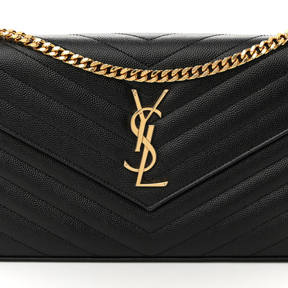 Saint Laurent Grain De Poudre Matelasse Chevron Monogram Chain Wallet Black 9 of 15