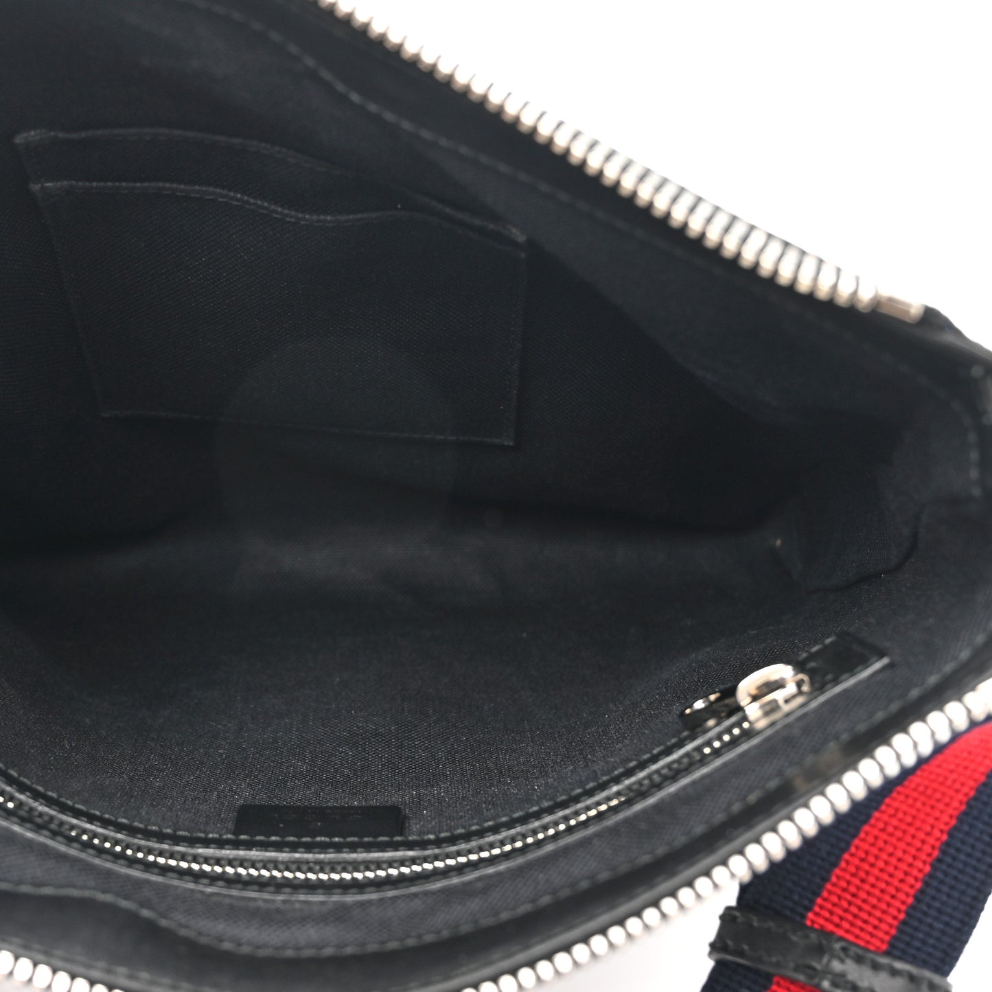 GG Supreme Monogram Appia Calfskin Web Flat Messenger Bag Black Grey