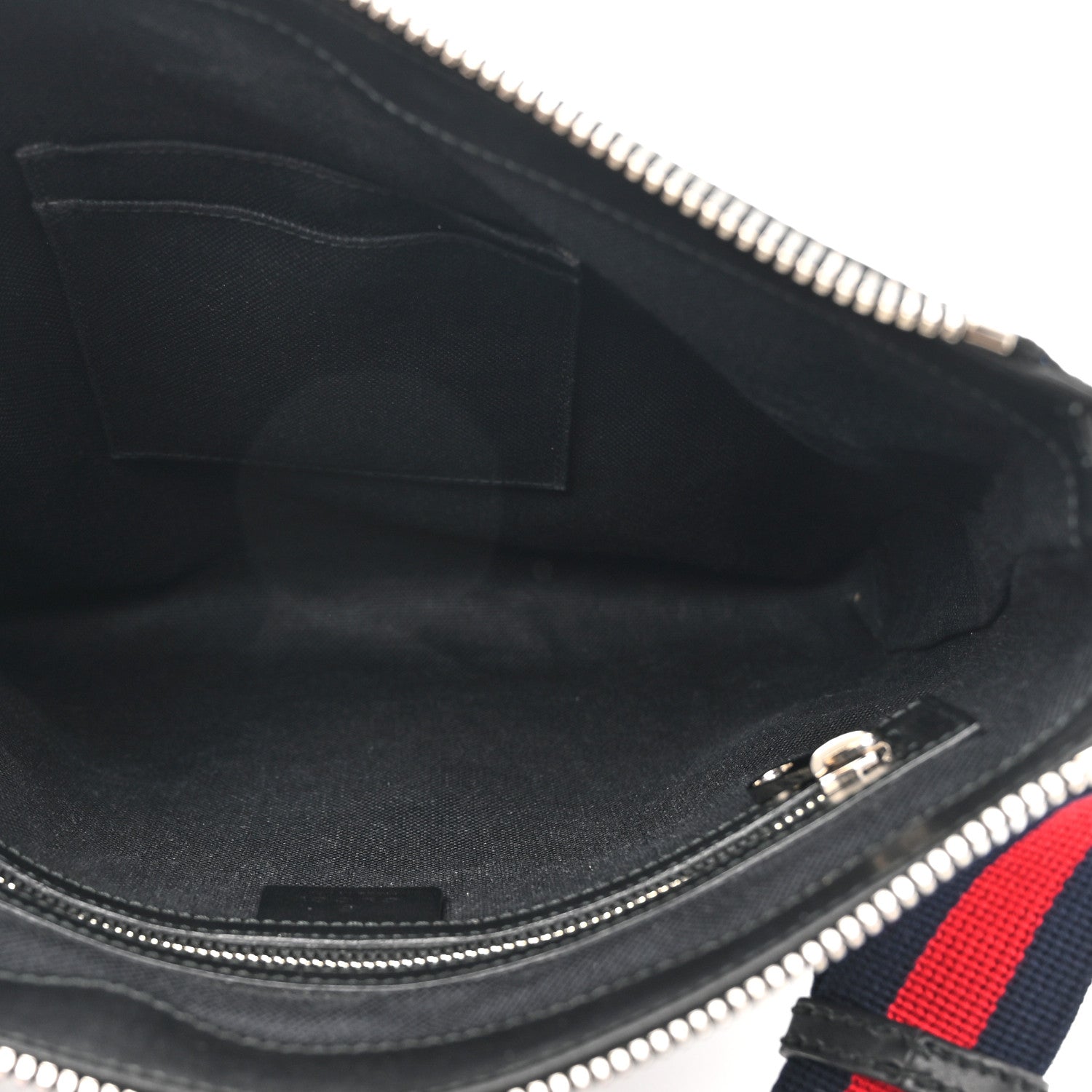 Gucci GG Supreme Monogram Appia Calfskin Web Flat Messenger Bag Black Grey 4 of 9