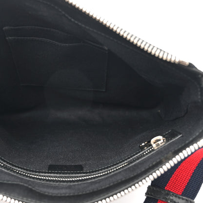 Gucci GG Supreme Monogram Appia Calfskin Web Flat Messenger Bag Black Grey 4 of 9