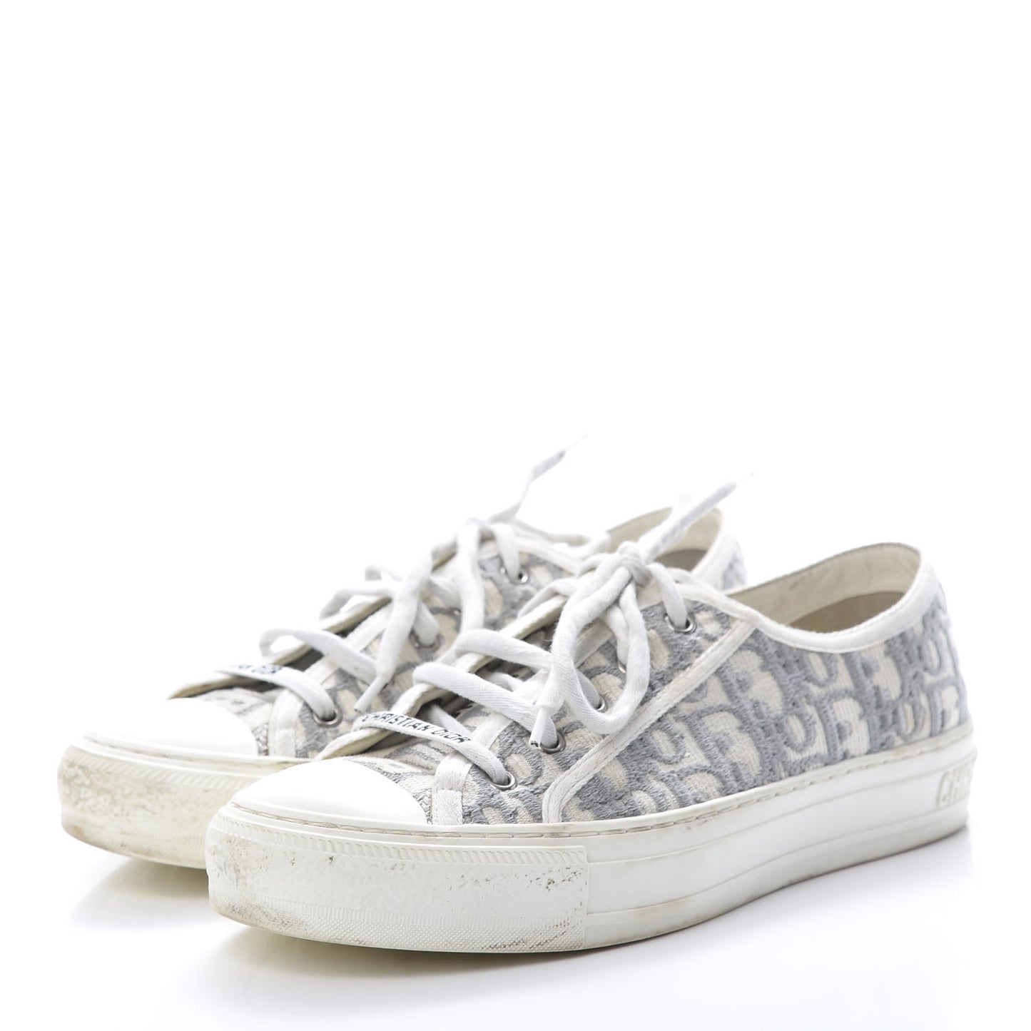 Canvas Oblique Walk'N'Dior Low Top Sneakers 39.5 Grey Stone