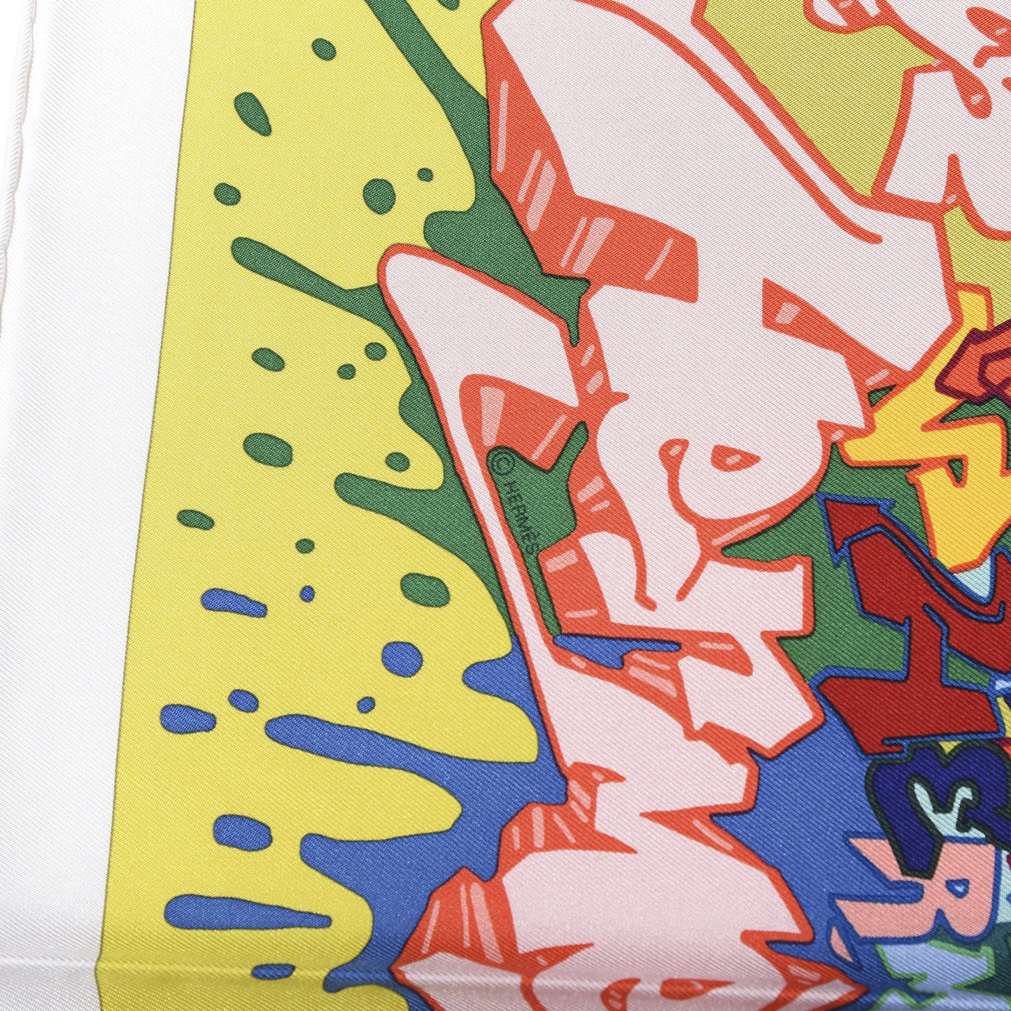 Silk Gavroche Graff Pocket Square Scarf Jaune Acide Vert