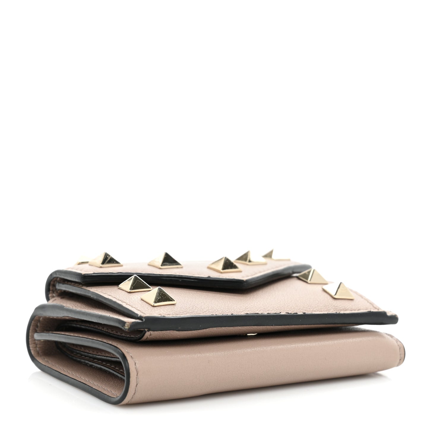 Calfskin Small Tri-Fold Rockstud Wallet Poudre