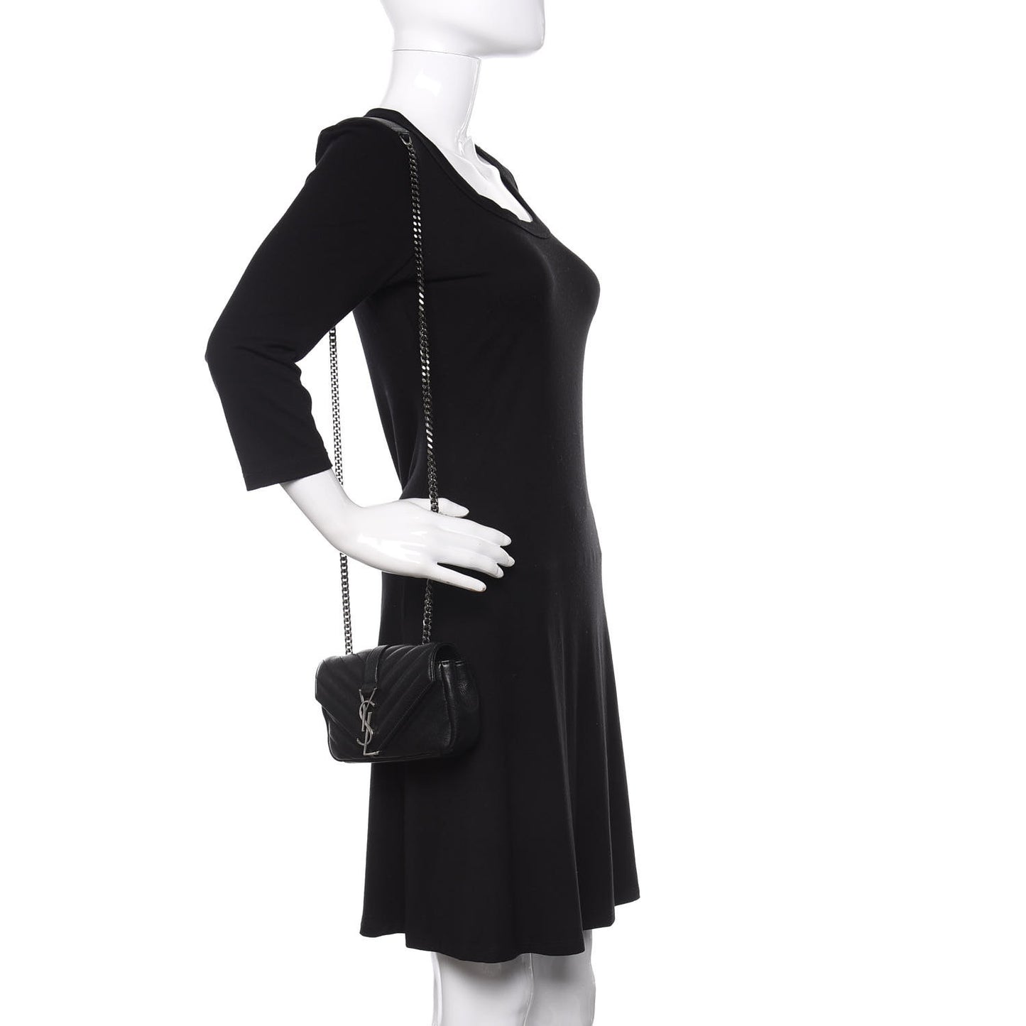 Sheepskin Matelasse Chevron Monogram Classic Baby Chain Bag Black