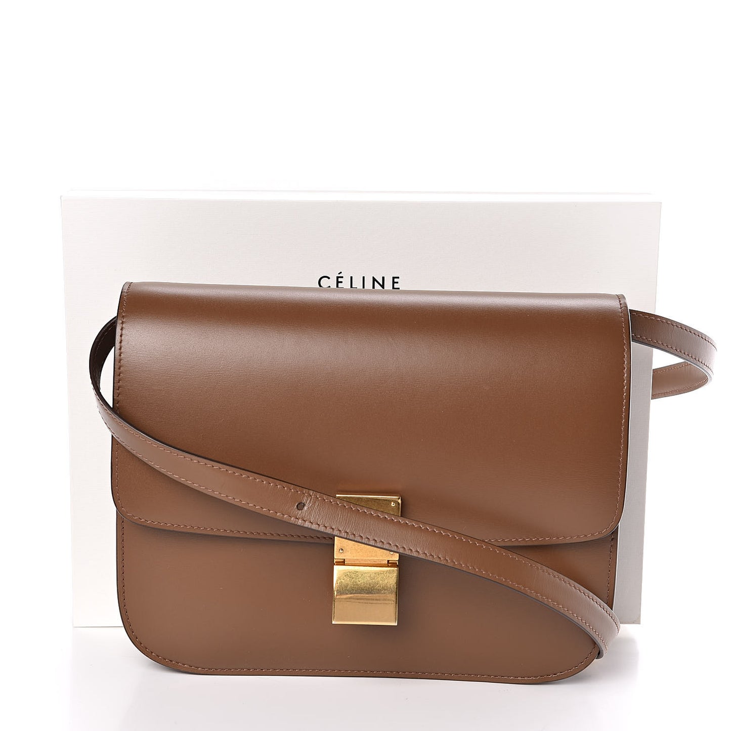 Box Calfskin Medium Classic Box Flap Bag Camel