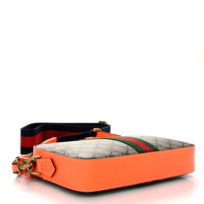 Gucci GG Supreme Monogram Textured Dollar Calfskin Web Ophidia Wristlet Shoulder Bag Beige Ebony Orange 4 of 10