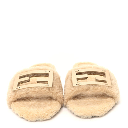 Fendi Shearling FF Baguette Slide Sandals 37.5 Beige Naturale 3 of 9