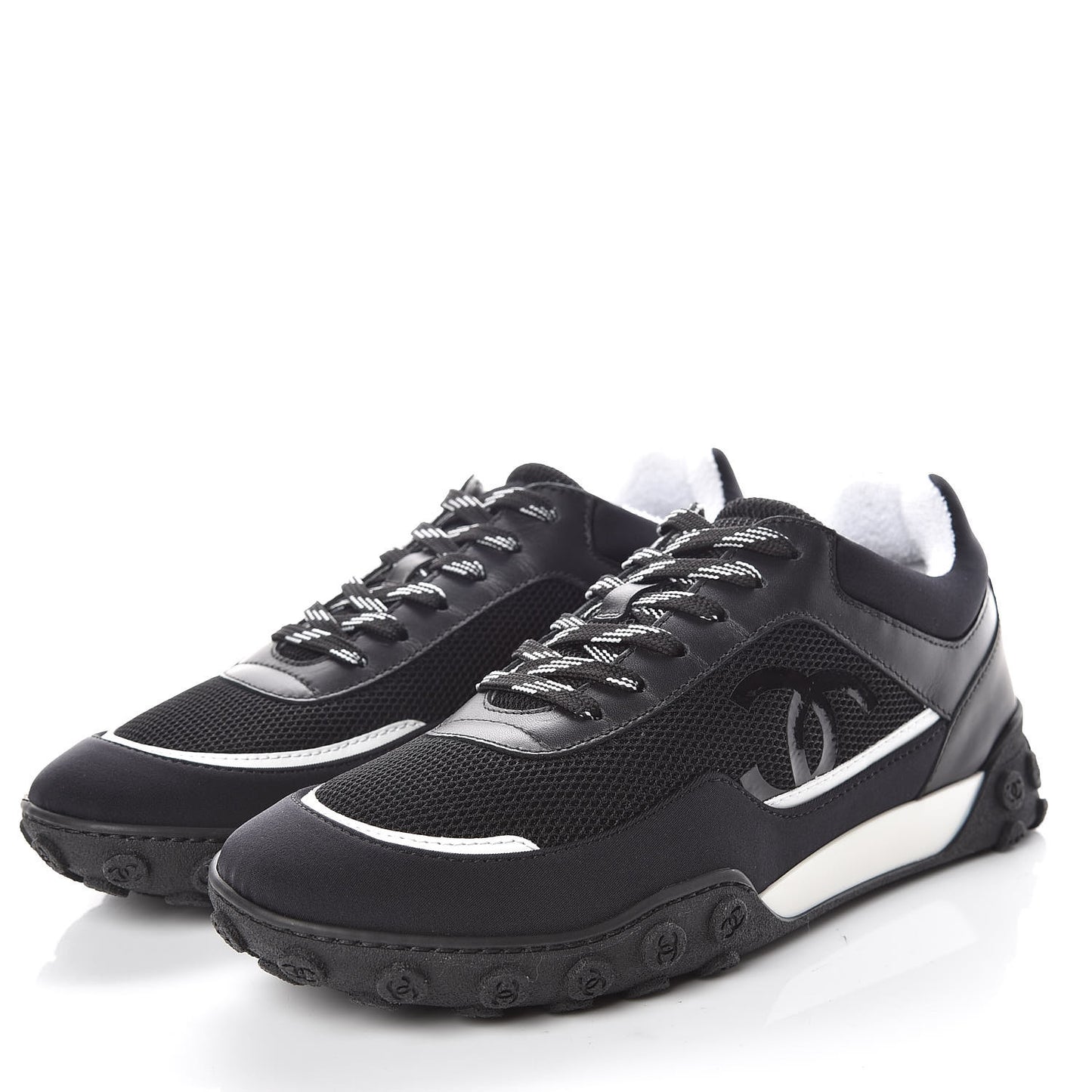 Calfskin Mesh Lycra Sneakers 39 Black