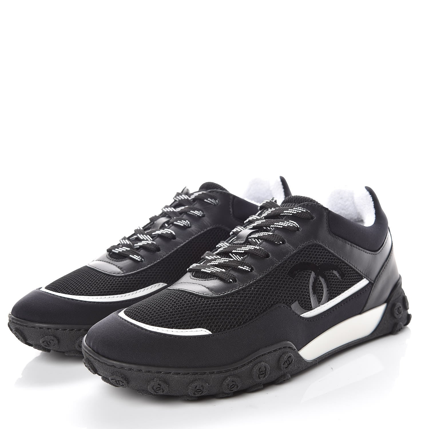 Chanel Calfskin Mesh Lycra Sneakers 39 Black 3 of 8