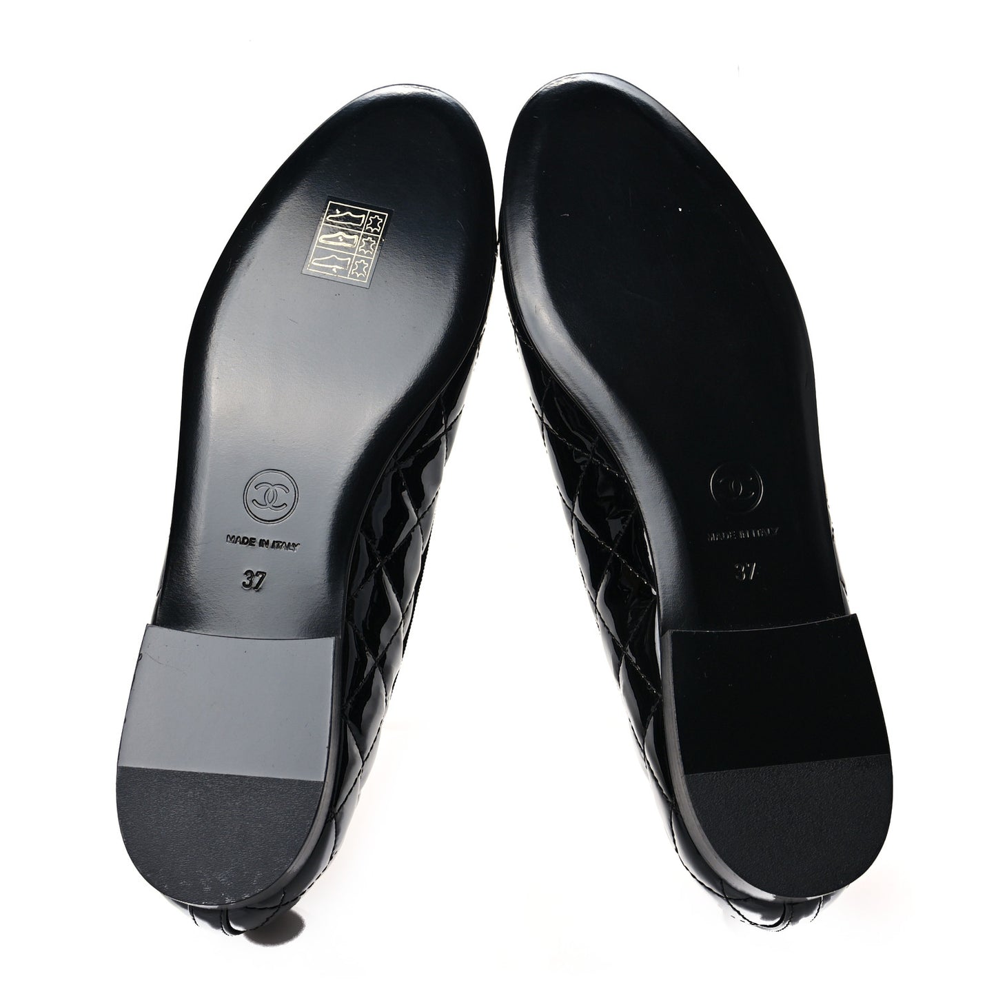 Patent Calfskin Quilted CC Cap Toe Ballerina Flats 37 Black